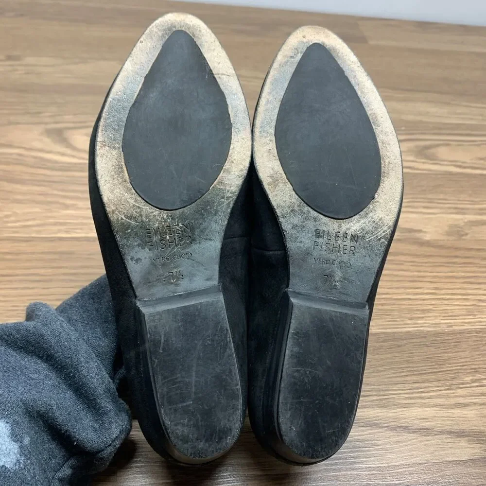 EILEEN FISHER Humor Wedge Ballet Flat Suede Women's Size 7.5 Black Slip On Shoes